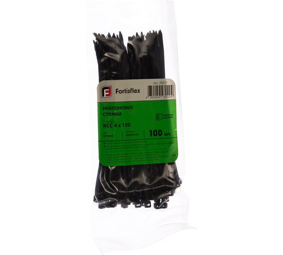 Нейлоновые стяжки FORTISFLEX КСС 4х150 мм черный 100 штук 49410