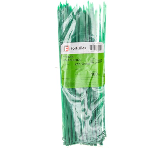 Нейлоновые стяжки FORTISFLEX КСС 5х300 зеленый 100 штук 61333