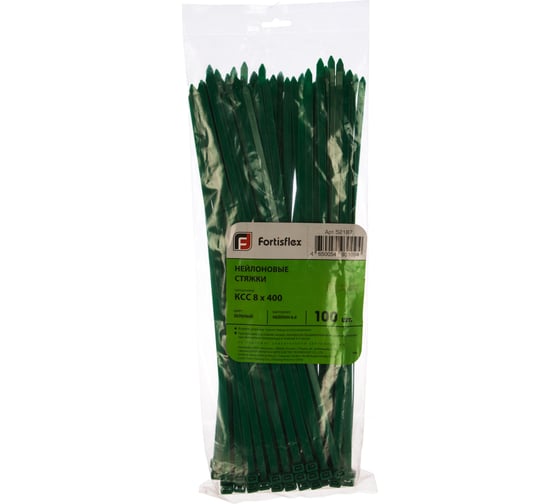 Нейлоновые стяжки FORTISFLEX КСС 8х400 зеленый 100 штук 52187