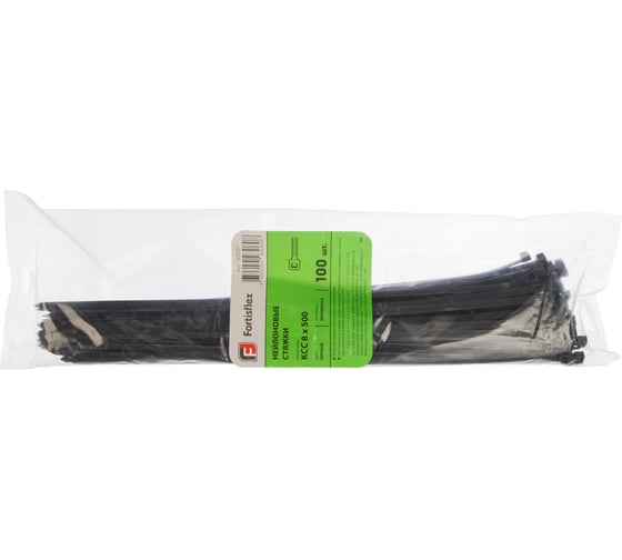 Нейлоновые стяжки FORTISFLEX КСС 8х500 черный 100 штук 50287