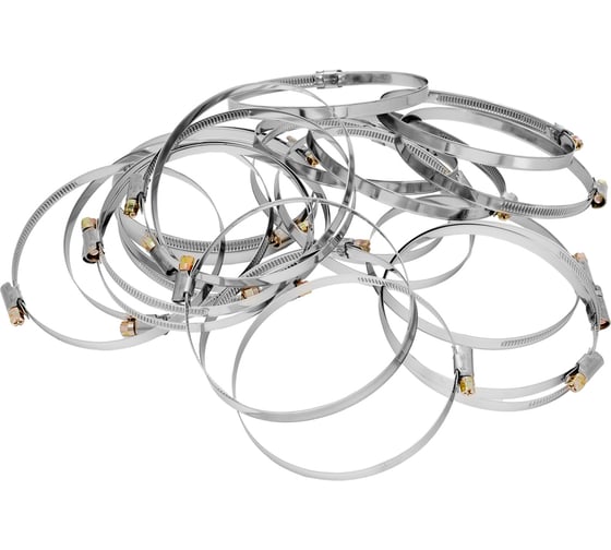 Хомуты СИБРТЕХ, нержавеющая сталь, стандартное болтовое крепление, 110-130мм, 25шт, ширина 9мм 47590