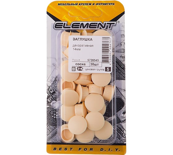 Декоративные заглушки ELEMENT 14мм сосна 30 шт 019930