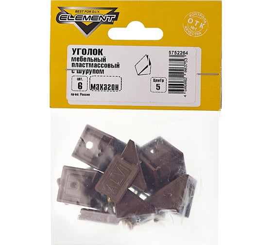 Мебельные уголки ELEMENT пластик, с шурупом, махагон, 6 шт 070390