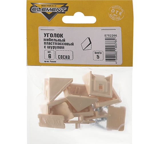 Мебельные уголки ELEMENT пластик, с шурупом, сосна, 6 шт 070290