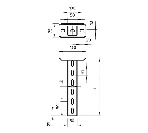 Стойка с траверсой OBO Bettermann US 5 K 40 FT, U-профиль, потолочная, L=400, сталь, горячий цинк 6341543