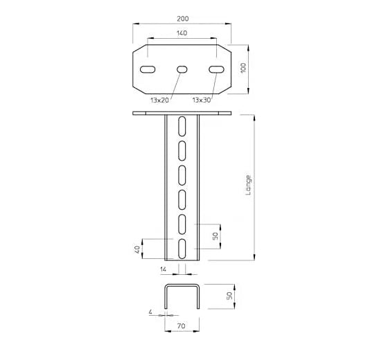 Стойка с траверсой OBO Bettermann US 7 K 80 FT, U-профиль, потолочная, L=800, сталь, горячий цинк 6339131