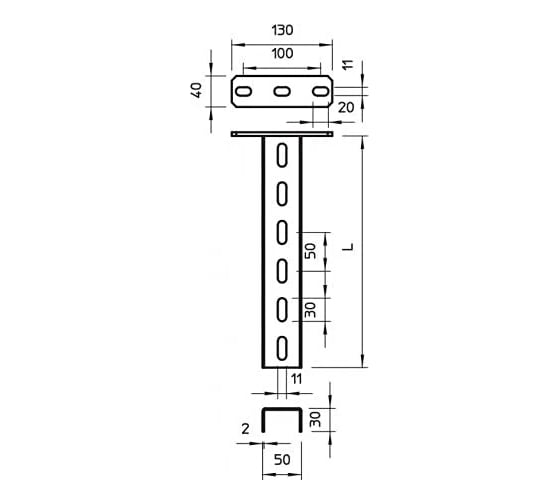 Стойка с траверсой OBO Bettermann US 3 K 40 FT, U-профиль, потолочная, L=400, сталь, горячий цинк 6342355