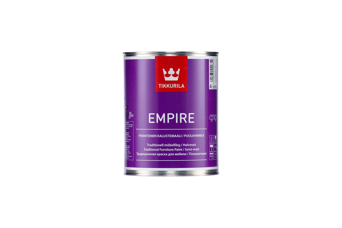 Tikkurila empire краска алкидная для мебели универсальная полуматовая база a 0 9л