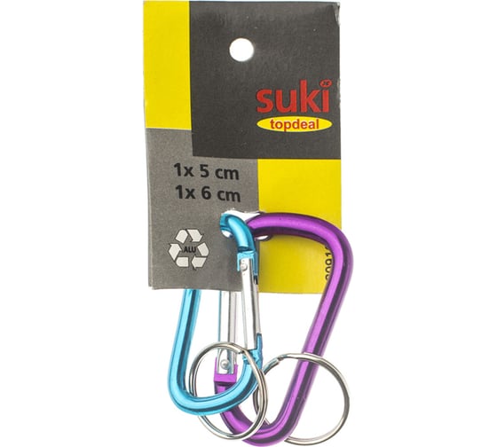 Карабины с кольцом Suki 5 и 6 см флуоресц. белый цинк 2 шт 161780