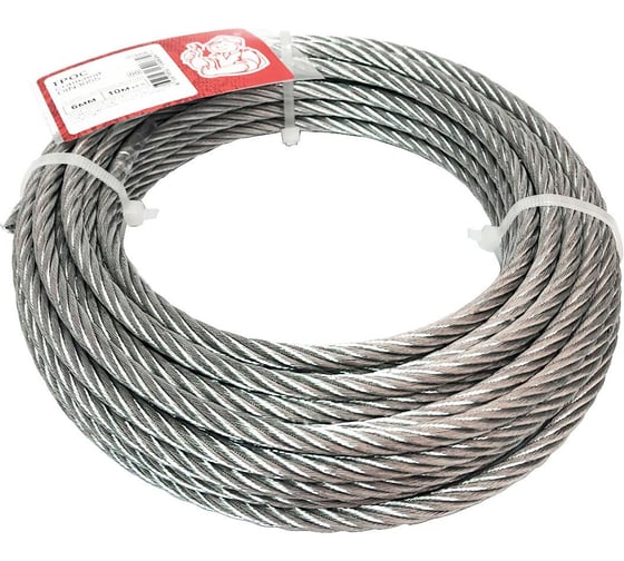 Стальной трос Стройбат DIN 3055, 6 мм, белый цинк, 60 м 324190 1