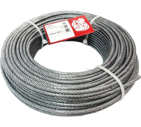 Стальной трос в оболочке Стройбат PVC 3/4 мм, белый цинк, 50 м 250300