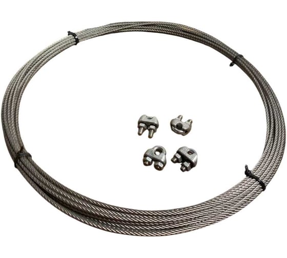 Трос 23 Болта нержавеющий, 3 мм, бухта 40 м + нержавеющие зажимы, 4 шт. 11355 1