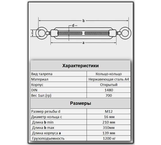 Талреп 23 Болта кольцо-кольцо нержавеющий М12 DIN1480, 1 шт. A4BJ51200091A07ф1
