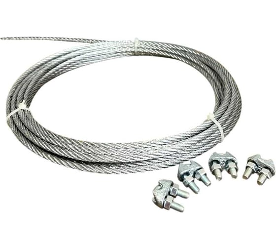 Трос стальной 23 Болта d10 с зажимами (4 шт.), цинк, без оплетки, 30 м B6H001000031У07/В61101000034000-30м 1