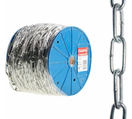 Сварная цепь STARFIX длиннозвенная, оцинкованная, LLC, М3, DIN 763, бухта 60 м SMP-42315-60