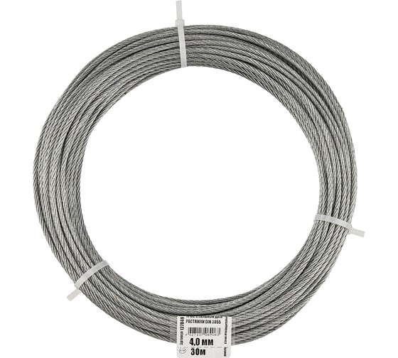 Трос стальной для растяжки DIN 3055 4,0 мм упак. 30м- накл. Zitar 127849