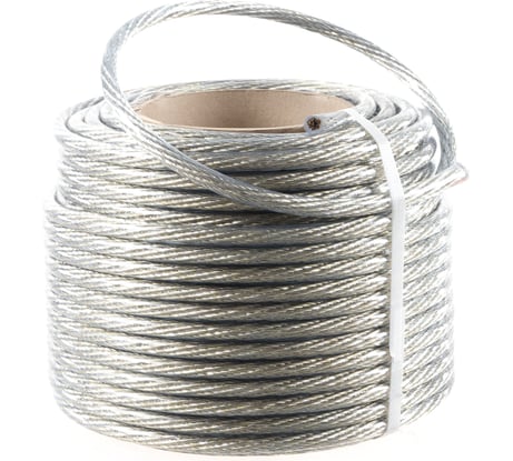 Трос стальной REXANT в ПВХ оплетке d=10мм, прозрачный (катушка 50м) 09-5300