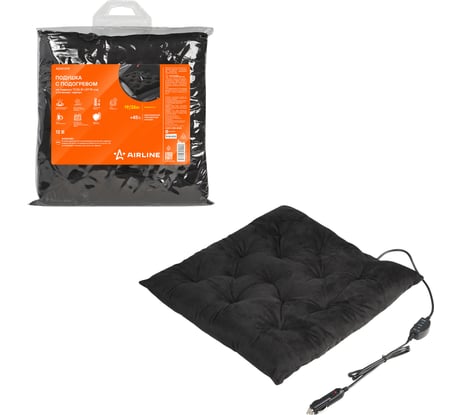 Подушка с подогревом на сиденье 12В, 19/26 Вт (41х41 см), стеганая, черная Airline ADHC019