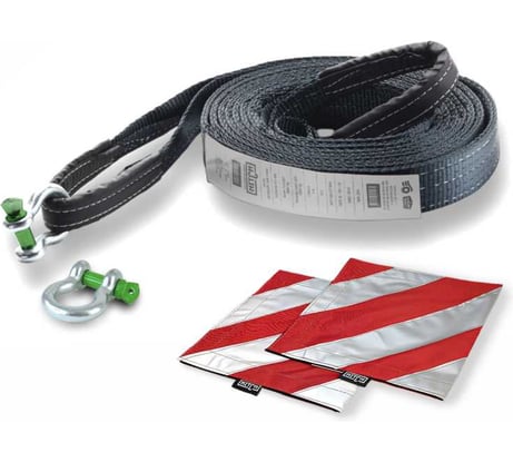 Буксировочный динамический трос HITCH PROF Лента, масса авто 1,7 т, разрывная 5 т, 6 м, 2 скобы SZ071508