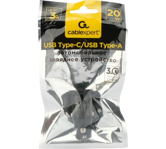 Автомобильное зарядное устройство Cablexpert 20вт, qc3.0/pd, 2 порта: usb и type-c MP3A-UC-CAR23