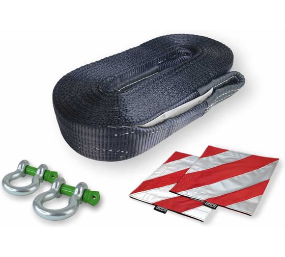 Буксировочный динамический трос HITCH PROF лента, масса авто 6 т, разрывная 18 т, 8 м, 2 скобы SZ071512