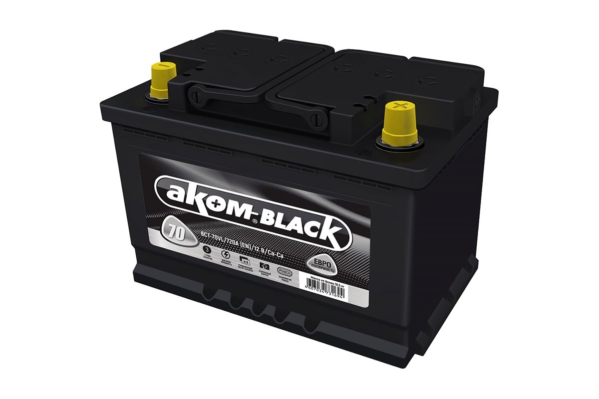 Аккумуляторная батарея AKOM BLACK 70 Ah, 720 A, обратная полярность  176070101