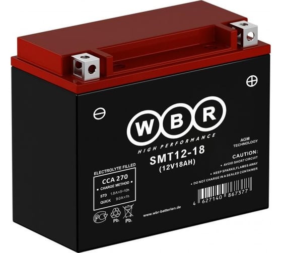 Мото аккумулятор WBR SMT12-18 12В, 18 Ач УТ-00001170