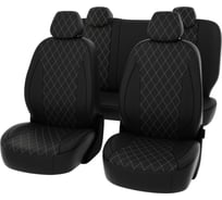 Чехлы PSV Lada Granta I 2011-2018 г. - (Люкс), 5 подголовников, деленная спинка, РОМБ/отстрочка белая, черная экокожа "Статус"135878