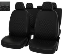 Чехлы PSV Lada Granta I 2011 2018 г Люкс 5 подголовников деленная спинка РОМБ отстрочка красная черная экокожа Оригинал 135977