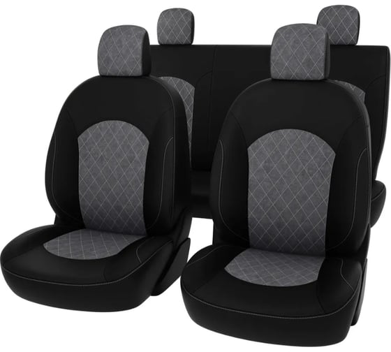 Чехлы PSV Renault Logan II 2012 сплошная спинка РОМБ отстрочка серая черная экокожа серая алькантара Оригинал 136138