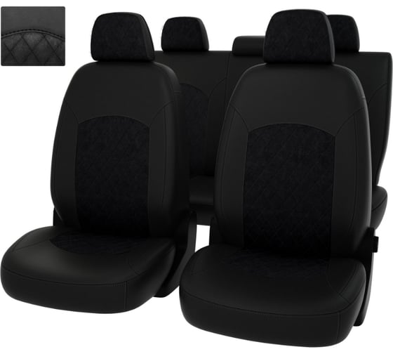 Чехлы PSV Renault Duster II 2020 дел РОМБ отстрочка черная черная экокожа черная алькантара Оригинал 135053 1