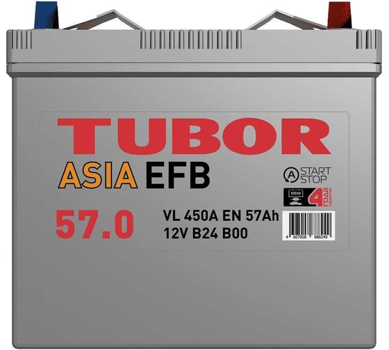 Аккумулятор TUBOR ASIA EFB 6СТ-57.0 VL B00 4607008888249 1