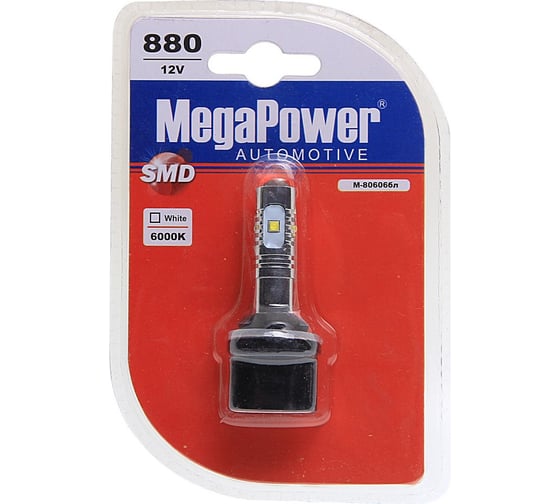 Автолампа 880 PG13 6 SMD CREE WHITE 6000K 12V 180лм 12V 10 100, блистер MEGAPOWER 80606 1