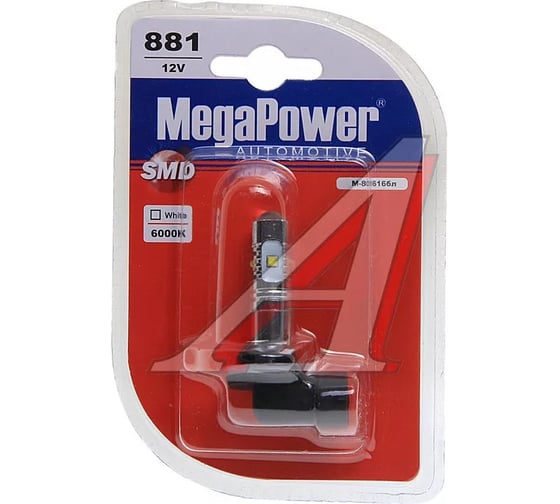 Автолампа 881 PGJ13 6 SMD CREE WHITE 6000K 180лм 12V 10 100 блистер MEGAPOWER 80616 1
