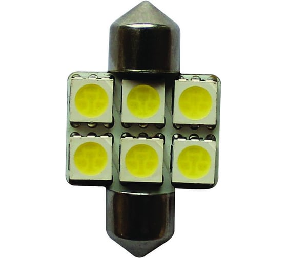 Автолампа C10W SV8.5 6 SMD 5050 WHITE 6000K 31мм 120лм 12V 10 100 MEGAPOWER 85174 1