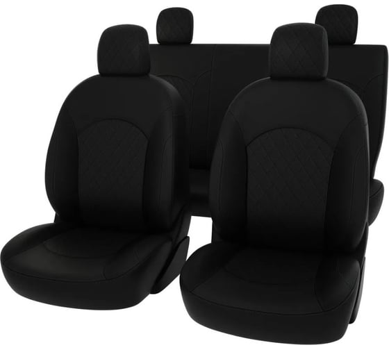 Чехлы PSV Renault Logan II 2012 сплошная спинка РОМБ отстрочка черная черная экокожа черная алькантара Оригинал 136136