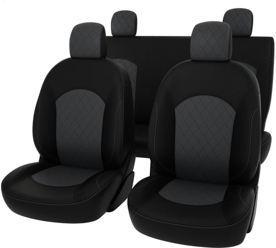Чехлы PSV Renault Logan II 2012 сплошная спинка РОМБ отстрочка красная черная экокожа Оригинал 136134