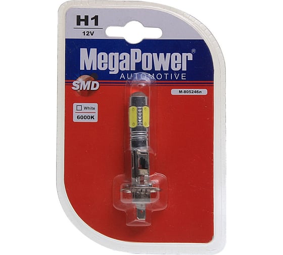 Автолампа H1 P14.5s 5 SMD MEGA WHITE 6000K 360лм 12V 1 10 100, блистер MEGAPOWER 80524