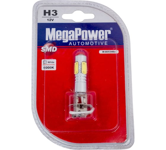Автолампа H3 PK22s 5 SMD MEGA WHITE 6000K 400лм 12V 1 10 100, блистер MEGAPOWER 80534 1