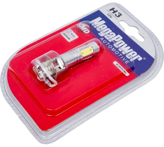Автолампа H3 PK22s 5 SMD MEGA WHITE 6000K 400лм 12V 1 10 100, блистер MEGAPOWER 80534