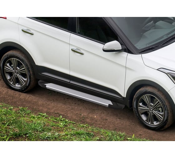 Пороги "Silver" Rival для Hyundai Creta 2016-2020 2020-н.в., 173 см, 2 шт., алюминий, F173AL.2310.1