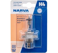 Автолампа NARVA H4 60 55 P43t-38+50% RANGE POWER блистер 12V 1 10 488614000