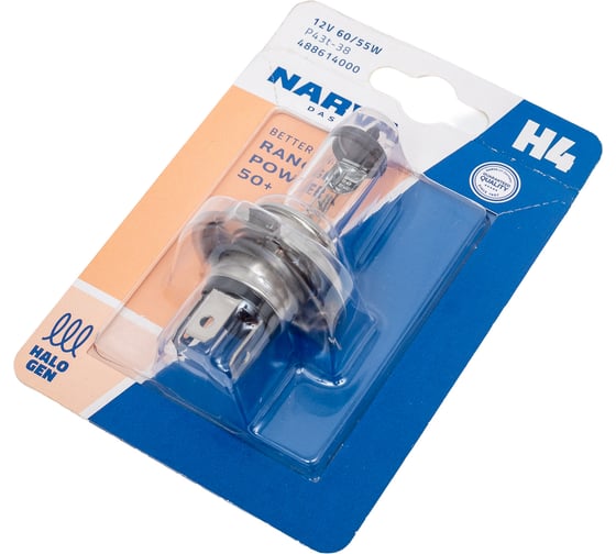 Автолампа NARVA H4 60 55 P43t-38+50% RANGE POWER блистер 12V 1 10 488614000