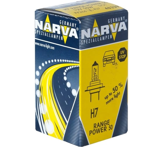 Автолампа NARVA H7 55 PX26d+50% RANGE POWER 12V 1 10 100 483393000 1