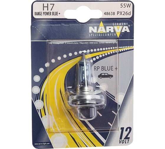 Автолампа NARVA H7 55 PX26d+50% RANGE POWER BLUE блистер 12V 1 10 486384000