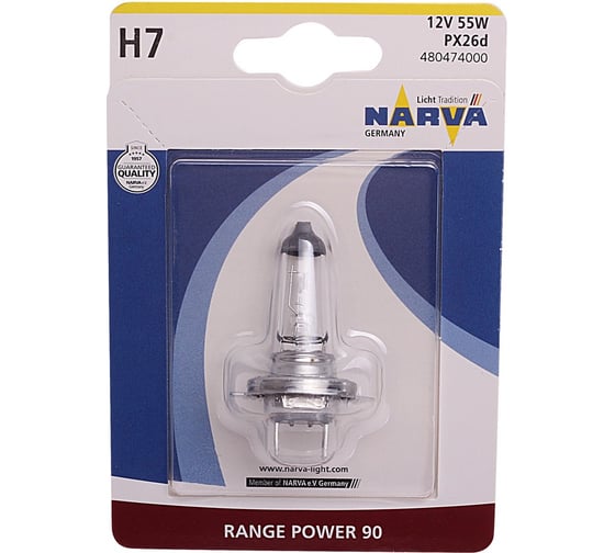 Автолампа NARVA H7 55 PX26D+90% RANGE POWER блистер 12V 1 480474000 1