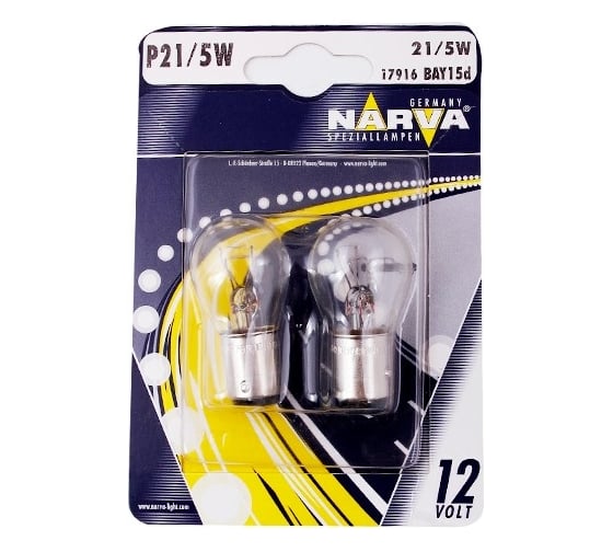 Автолампа NARVA P21 5W BAY15d блистер, 2шт 12V 1 10 179164000