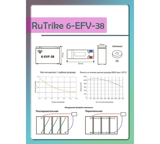 Тяговый гелевый аккумулятор RUTRIKE 6-EVF-38 12V38A/H C3 021945