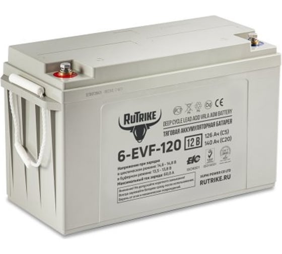 Тяговый аккумулятор 6-EVF-120, 12В, 120 А/ч (C5) Rutrike 021949