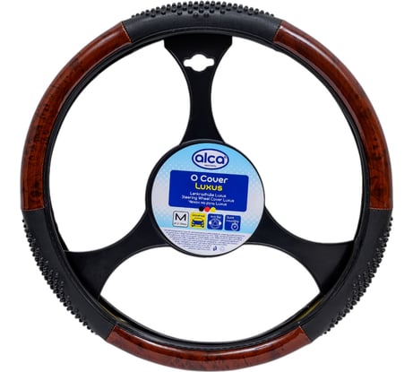 Чехол на руль Alca черный 3 вставки под дерево 37-39см Luxus 593000
